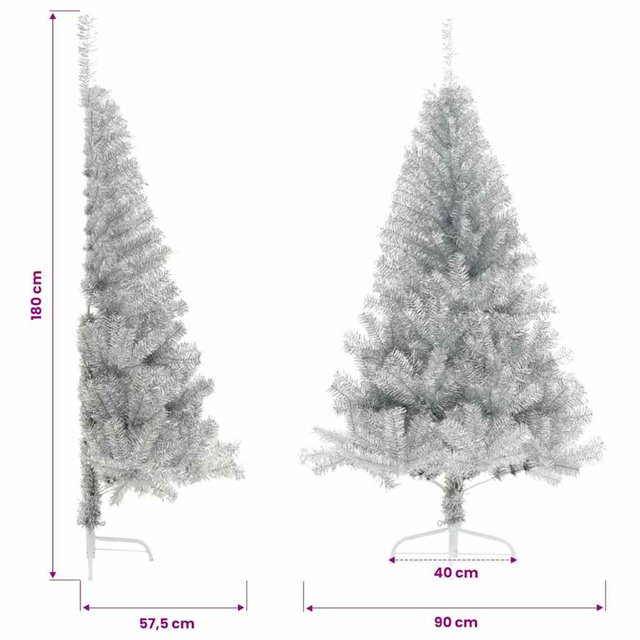 Artificial Half Christmas Tree with Stand Silver 180 cm PET