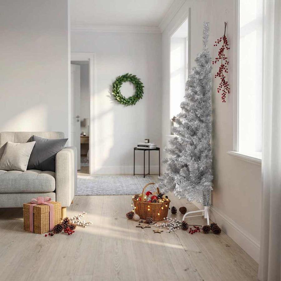 Artificial Half Christmas Tree with Stand Silver 180 cm PET