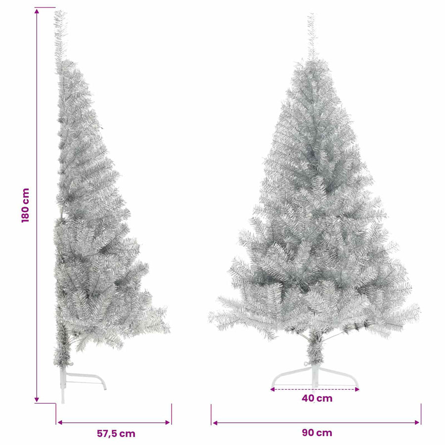 Artificial Half Christmas Tree with Stand Silver 180 cm PET