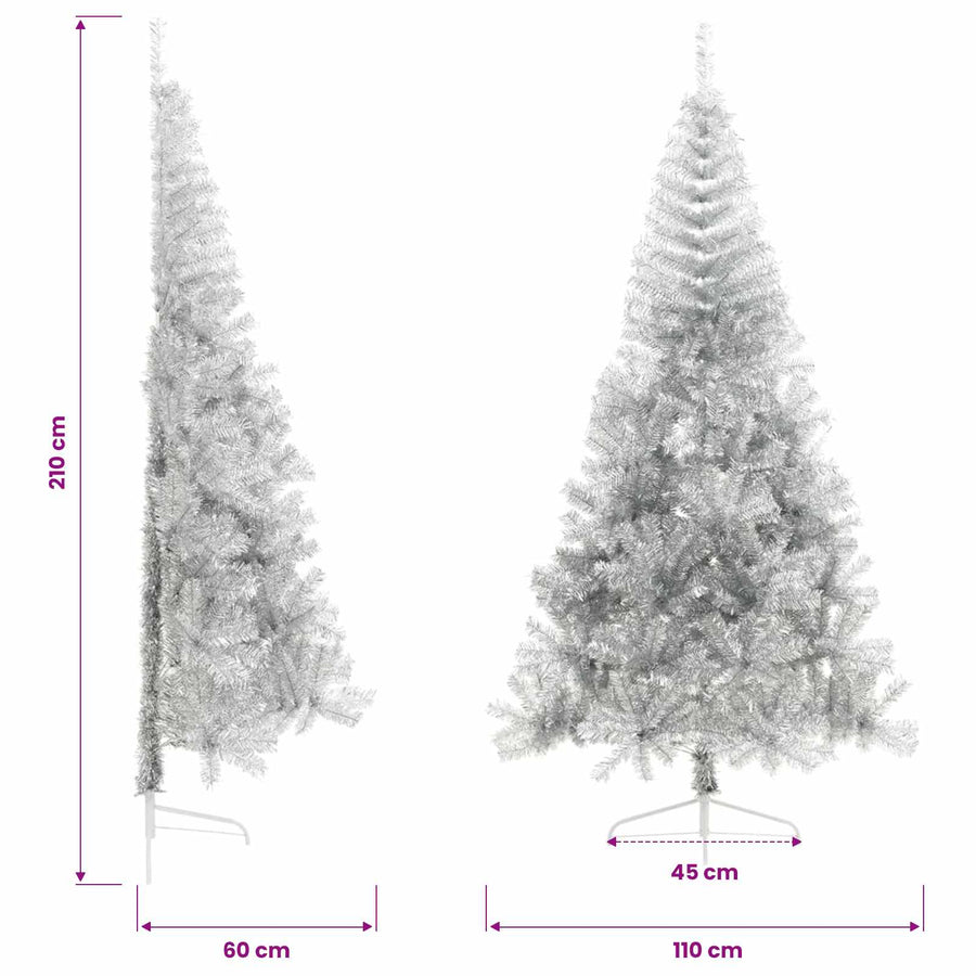 Artificial Half Christmas Tree with Stand Silver 210 cm PET