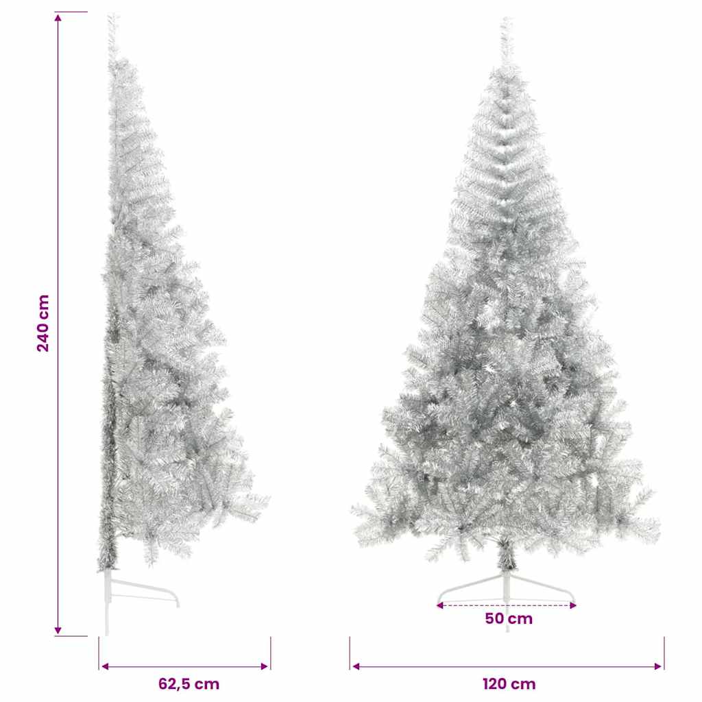 Artificial Half Christmas Tree with Stand Silver 240 cm PET