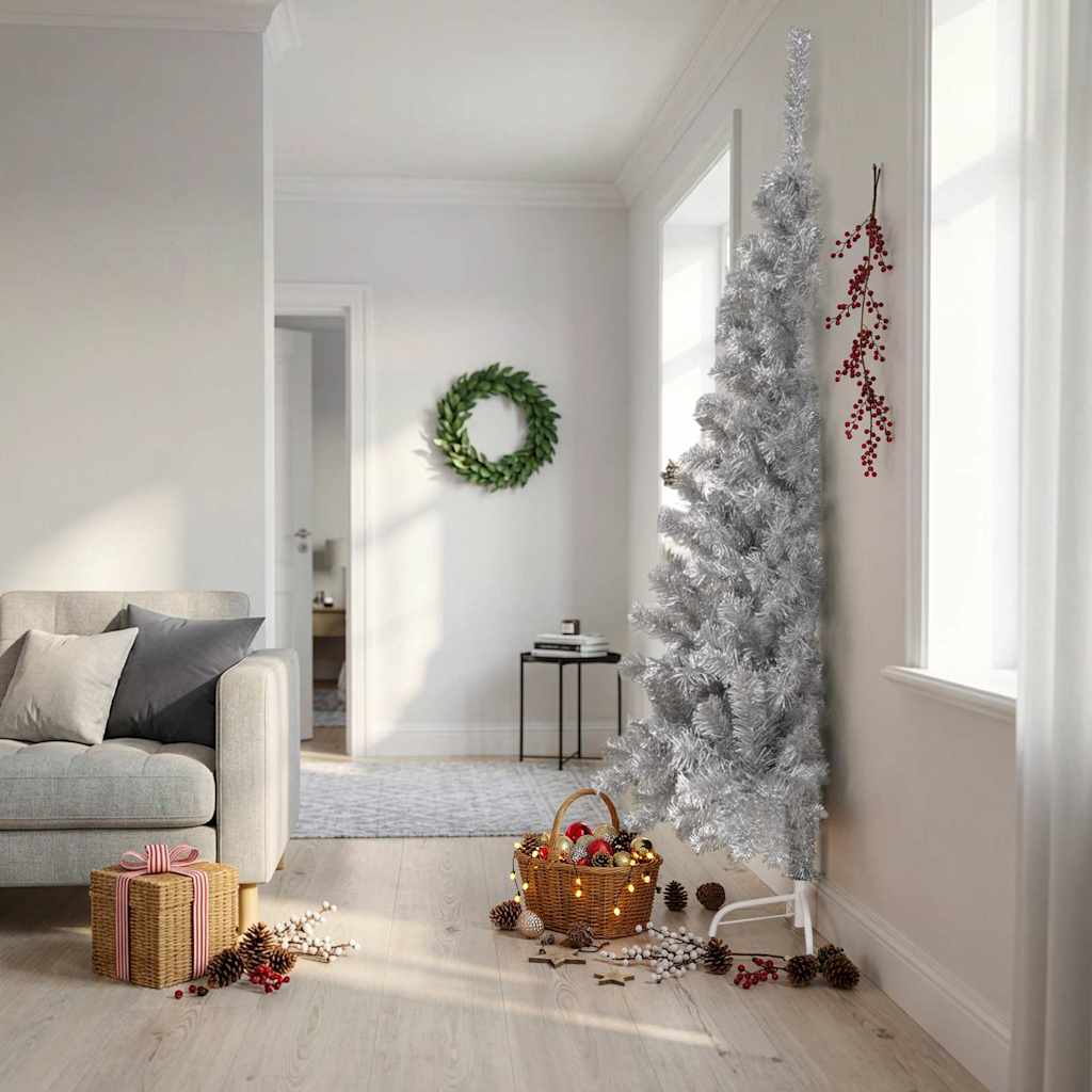 Artificial Half Christmas Tree with Stand Silver 240 cm PET