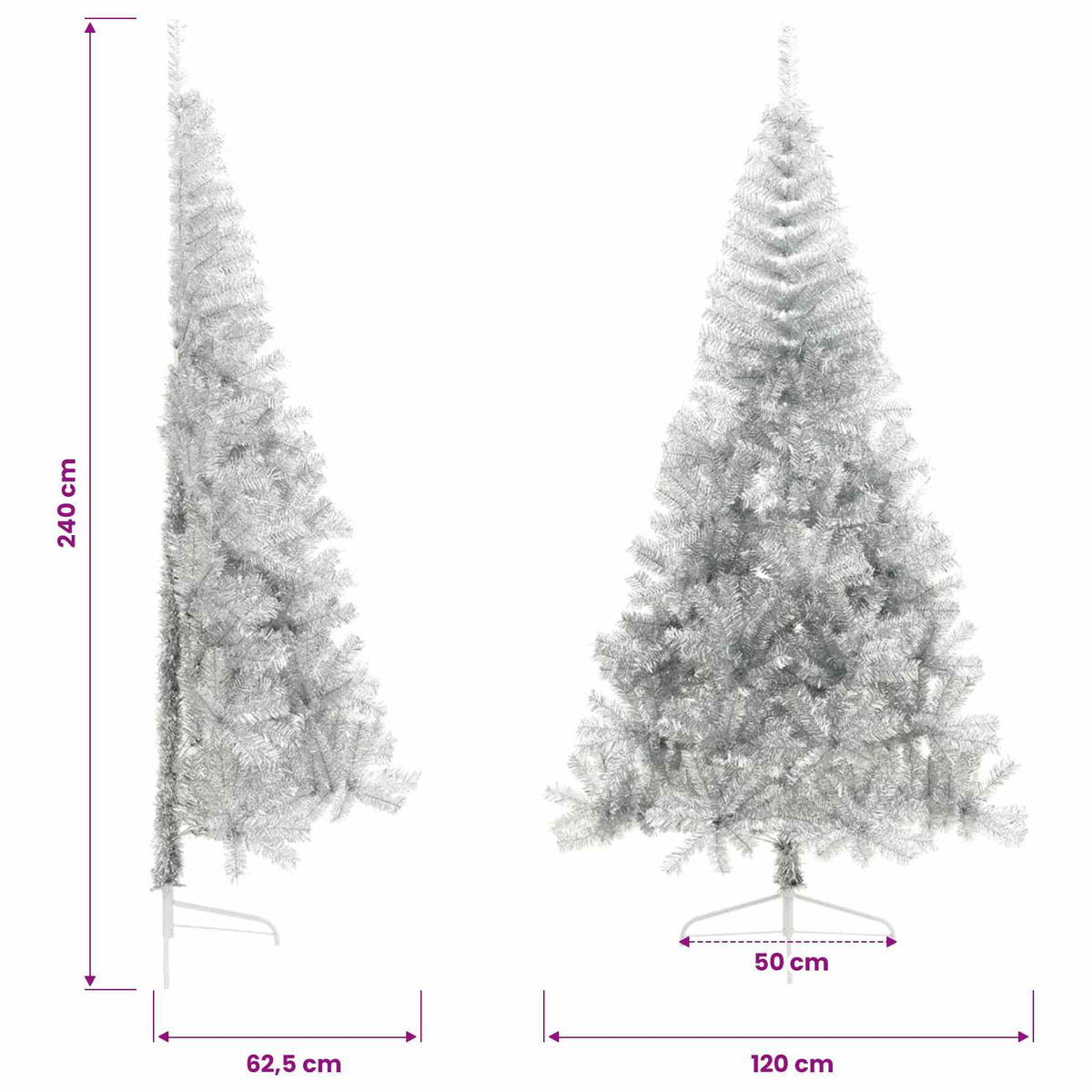 Artificial Half Christmas Tree with Stand Silver 240 cm PET