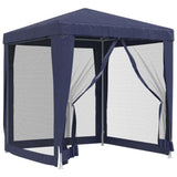 Party Tent with 4 Mesh Sidewalls Blue 2x2 m HDPE - Front View