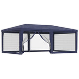 Party Tent with 6 Mesh Sidewalls Blue 6x4 m HDPE - Front View