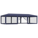 Party Tent with 8 Mesh Sidewalls Blue 9x4 m HDPE