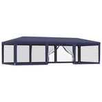 Party Tent with 8 Mesh Sidewalls Blue 9x4 m HDPE