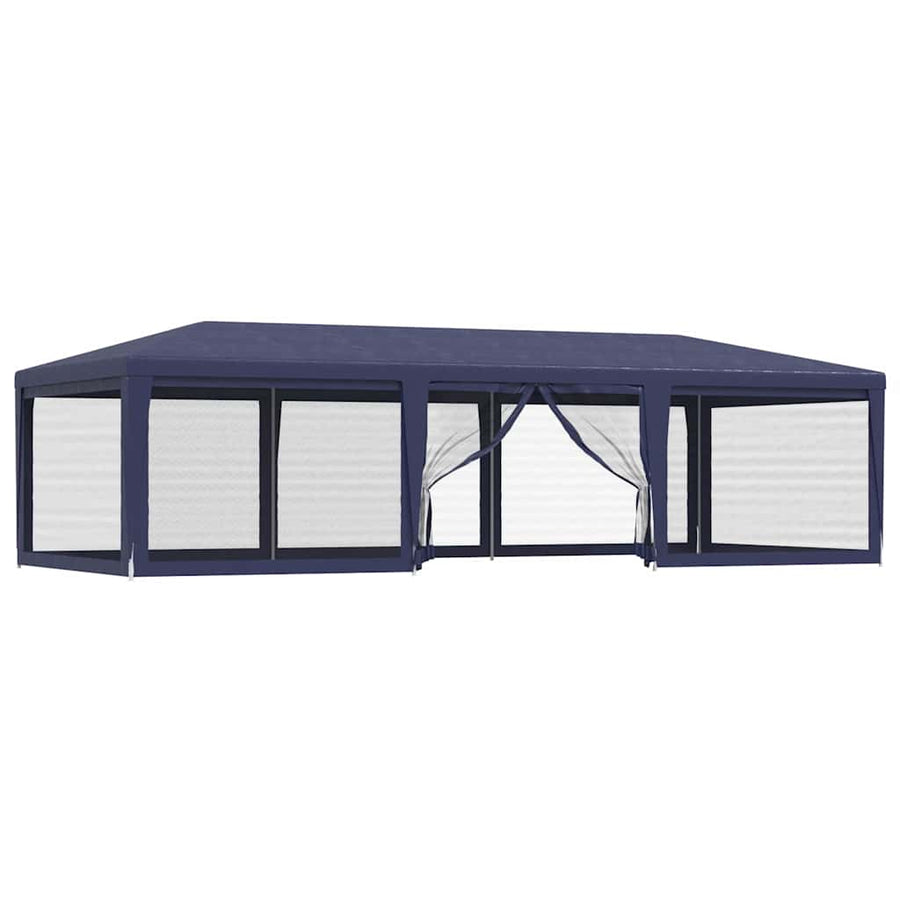 Party Tent with 8 Mesh Sidewalls Blue 9x4 m HDPE
