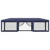 Party Tent with 8 Mesh Sidewalls Blue 9x4 m HDPE