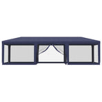 Party Tent with 8 Mesh Sidewalls Blue 9x4 m HDPE