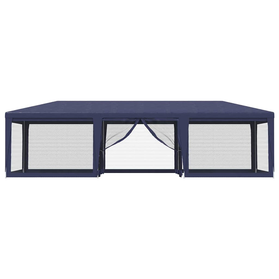 Party Tent with 8 Mesh Sidewalls Blue 9x4 m HDPE
