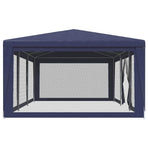 Party Tent with 8 Mesh Sidewalls Blue 9x4 m HDPE