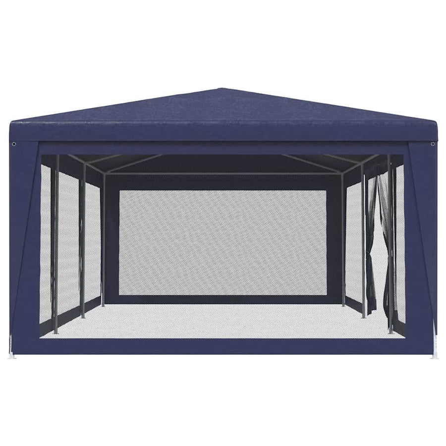 Party Tent with 8 Mesh Sidewalls Blue 9x4 m HDPE