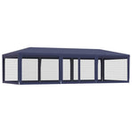 Party Tent with 8 Mesh Sidewalls Blue 9x4 m HDPE