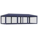 Party Tent with 8 Mesh Sidewalls Blue 9x4 m HDPE - 45-Degree Angle
