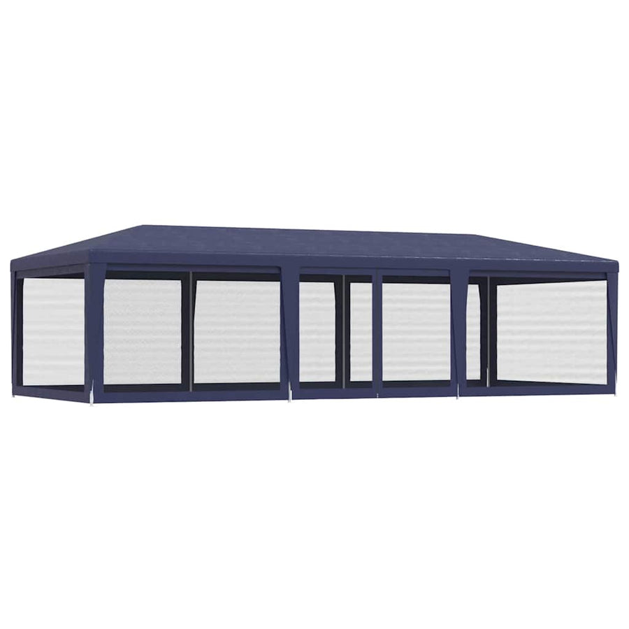 Party Tent with 8 Mesh Sidewalls Blue 9x4 m HDPE