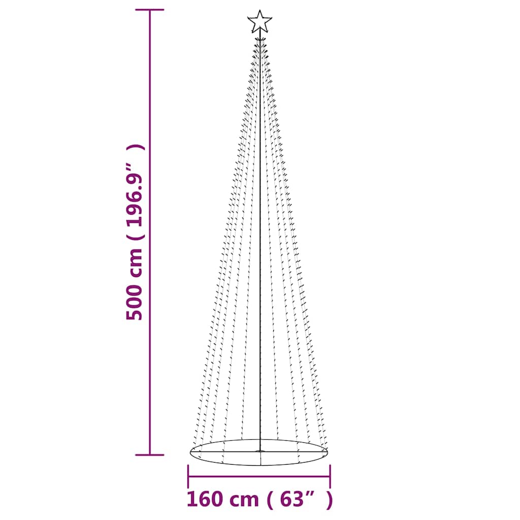 Christmas Cone Tree Colourful 732 LEDs 160x500 cm