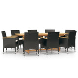 9 Piece Garden Dining Set with Cushions Black