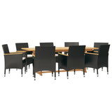9 Piece Garden Dining Set with Cushions Black - Side View