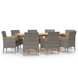 9 Piece Garden Dining Set with Cushions Grey - Front View
