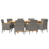 9 Piece Garden Dining Set with Cushions Grey - Side View