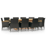 11 Piece Garden Dining Set with Cushions Black - Front View