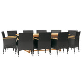 11 Piece Garden Dining Set with Cushions Black - Side View