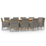 11 Piece Garden Dining Set with Cushions Grey - Front View
