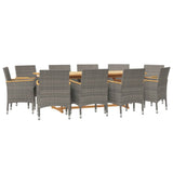 11 Piece Garden Dining Set with Cushions Grey - Side View