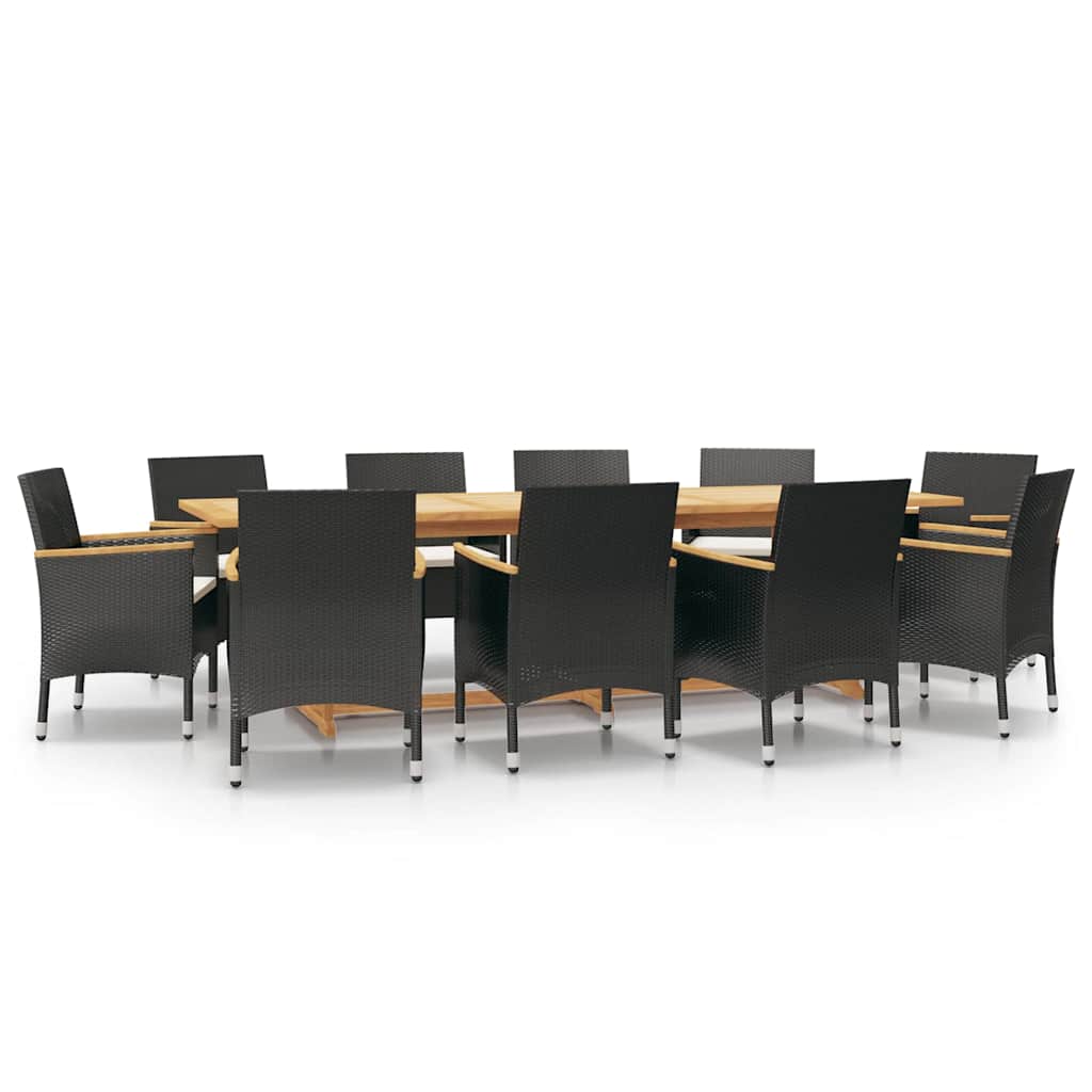 11 Piece Garden Dining Set with Cushions Black