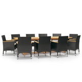11 Piece Garden Dining Set with Cushions Black - Front View