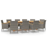 11 Piece Garden Dining Set with Cushions Grey - Front View