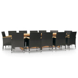 13 Piece Garden Dining Set with Cushions Black - Front View