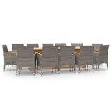 13 Piece Garden Dining Set with Cushions Grey - Front View