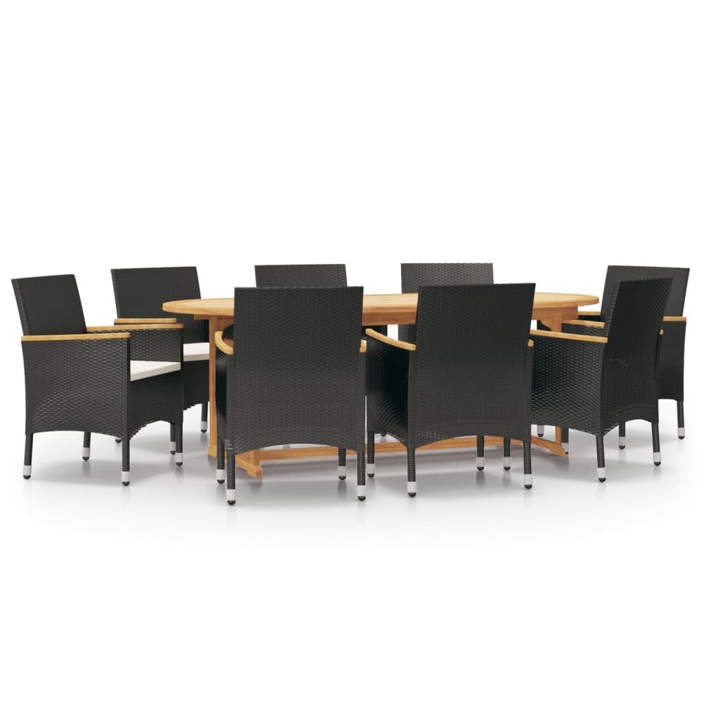 9 Piece Garden Dining Set with Cushions Black