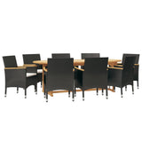 9 Piece Garden Dining Set with Cushions Black - Side View