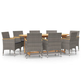 9 Piece Garden Dining Set with Cushions Grey