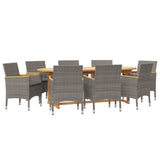 9 Piece Garden Dining Set with Cushions Grey - Side View
