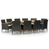 11 Piece Garden Dining Set with Cushions Black - Front View