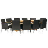 11 Piece Garden Dining Set with Cushions Black