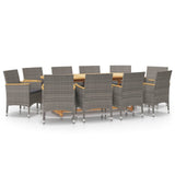 11 Piece Garden Dining Set with Cushions Grey - Front View