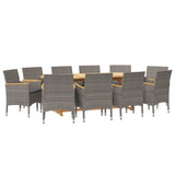 11 Piece Garden Dining Set with Cushions Grey - Side View