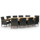 11 Piece Garden Dining Set with Cushions Black