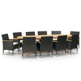 11 Piece Garden Dining Set with Cushions Black - Front View