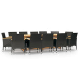 13 Piece Garden Dining Set with Cushions Black
