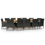 13 Piece Garden Dining Set with Cushions Black - Front View