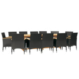 13 Piece Garden Dining Set with Cushions Black - Side View