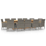 13 Piece Garden Dining Set with Cushions Grey - Front View