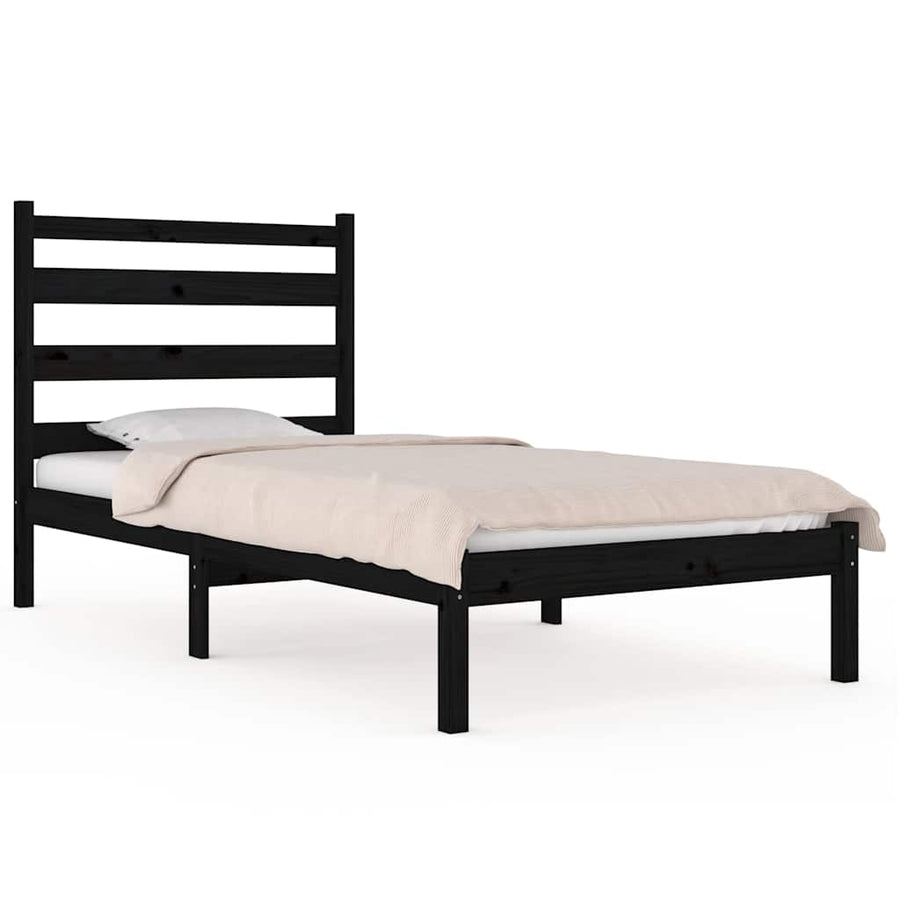 Bed Frame without Mattress Black Solid Wood Pine 90x190 cm