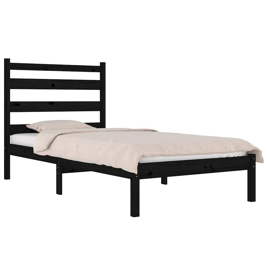 Bed Frame without Mattress Black Solid Wood Pine 90x190 cm